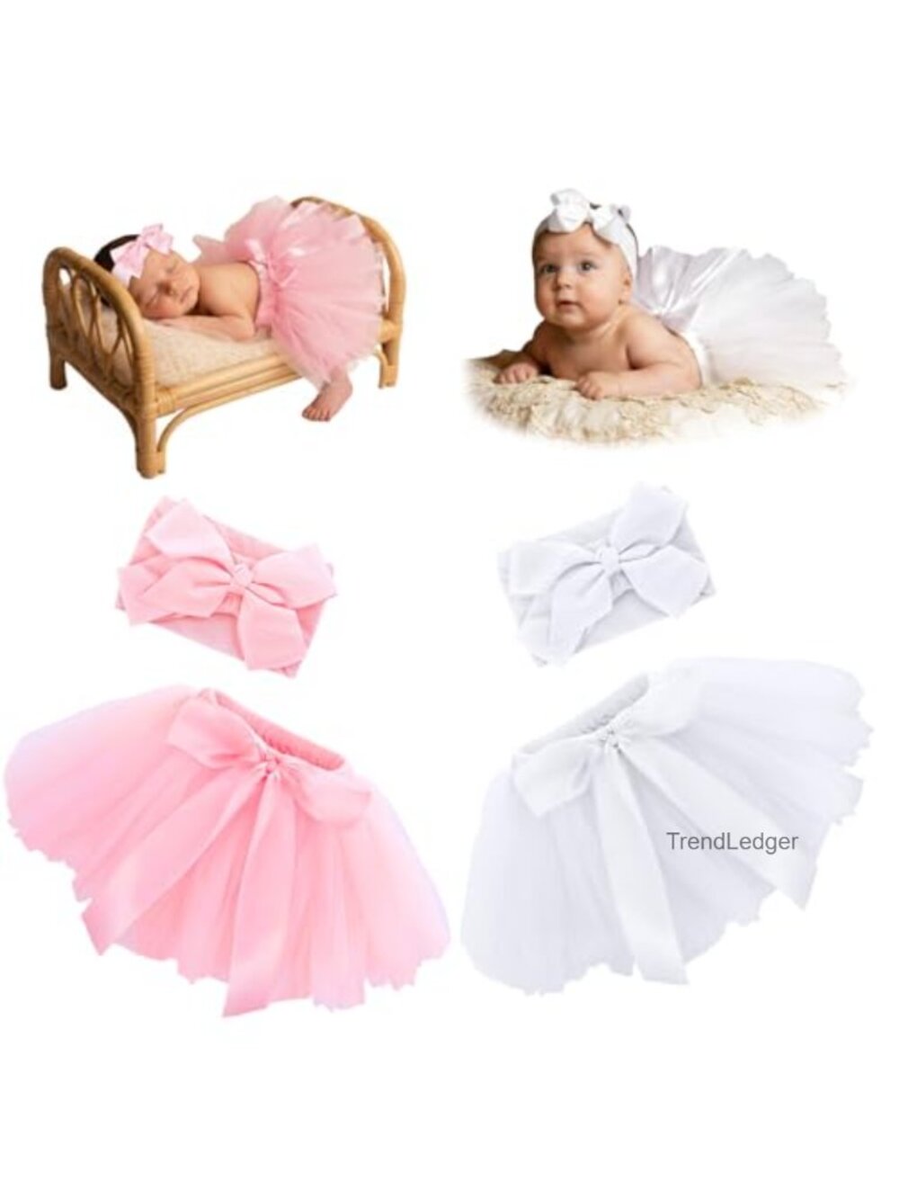 Nylon Tulle Tutu Set with Bow Headbands Photo Prop 0-6 Months